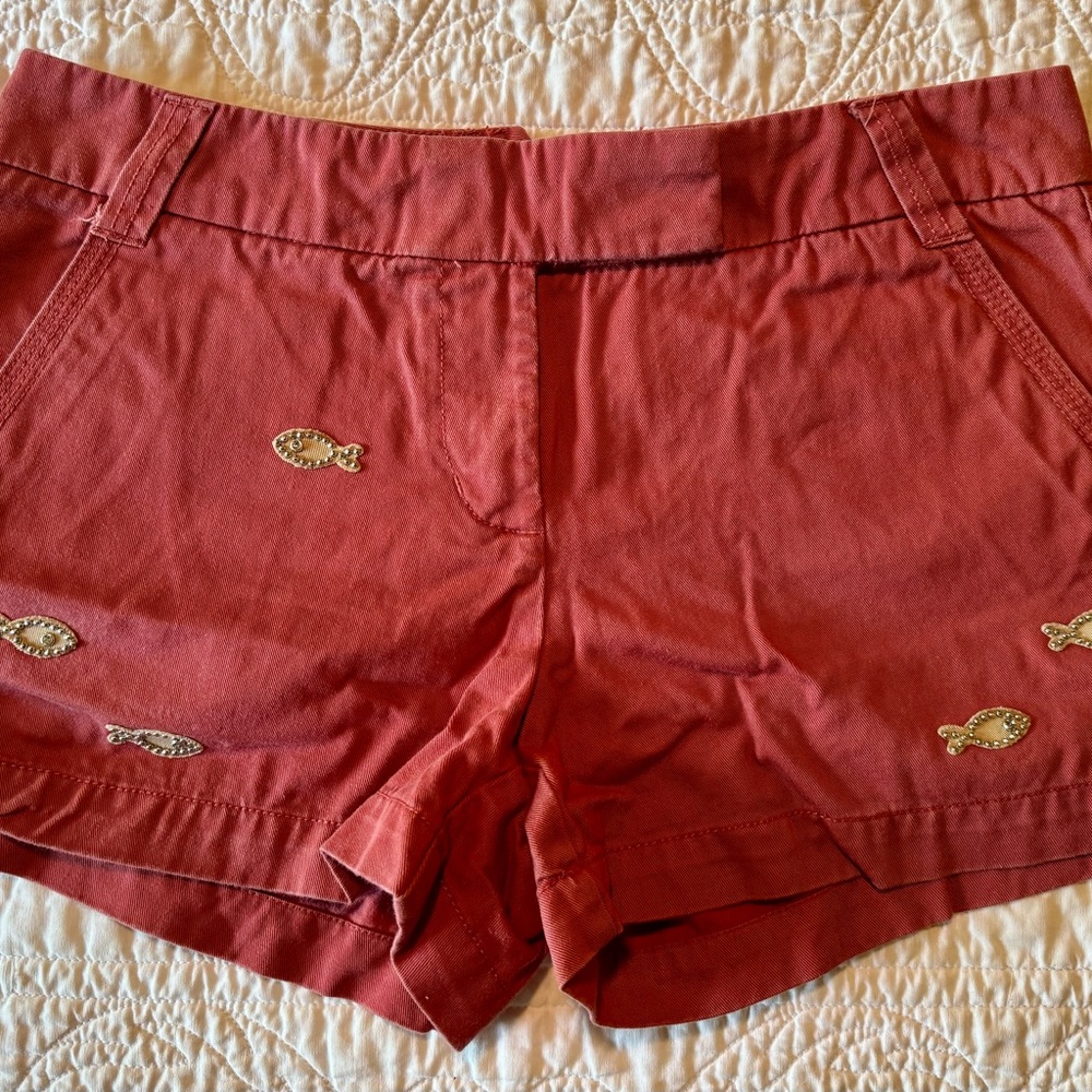 J. Crew Red High Waist Shorts with Nautical Embroidery